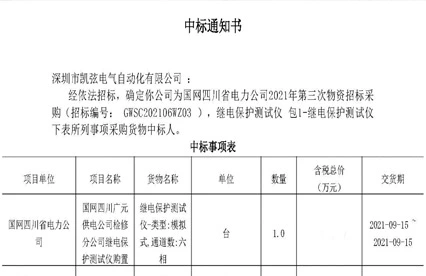 KINGINSE Win the 2021 Testing Equipment Procurement Tenders Again of State Grid Three Provincial Power Companies at a Total of 62-Sets